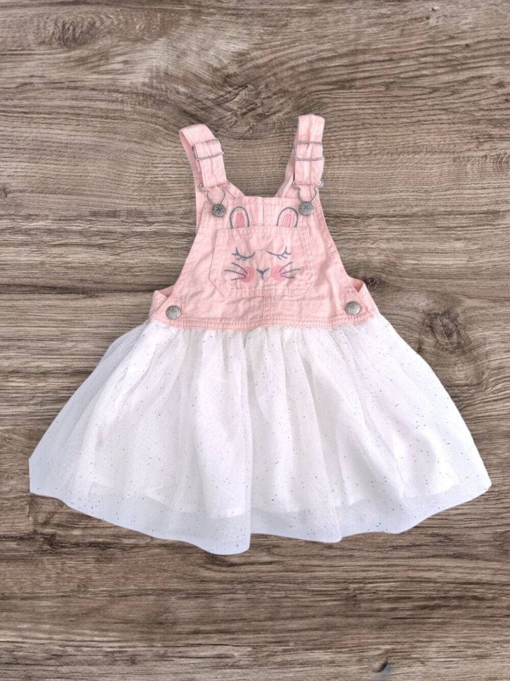 OshKosh B’gosh Pink Bunny Overall Jumper Dress Tulle Skirt Easter Overall 2T